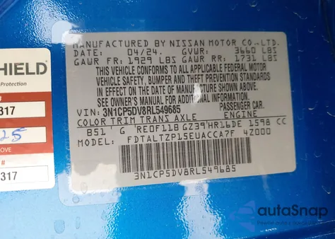 2024 Nissan Kicks Sr z USA, uszkodzony, nr VIN 3N1CP5DV8RL549685